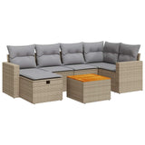 Salon de jardin avec coussins 7 pcs beige résine tressée