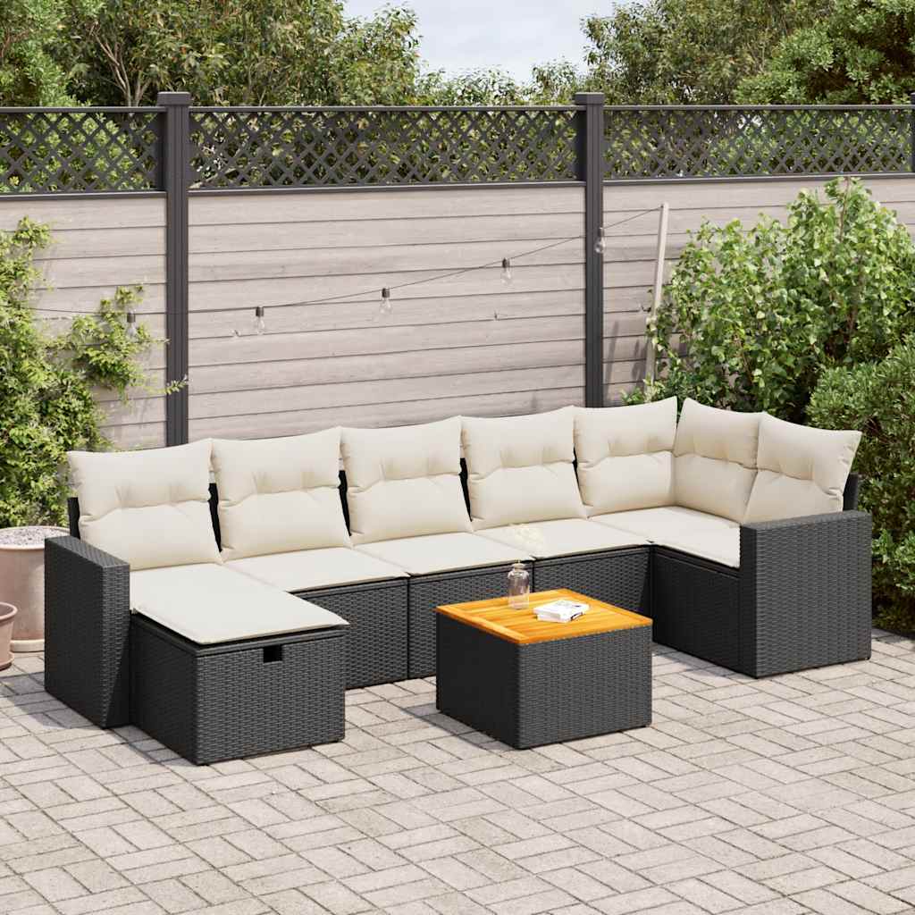 Salon de jardin 8 pcs avec coussins noir résine tressée