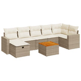 Salon de jardin avec coussins 8 pcs beige résine tressée