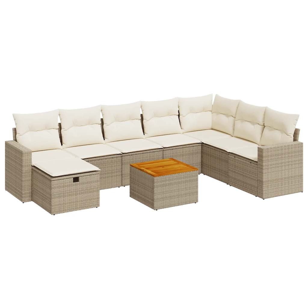 Salon de jardin avec coussins 9 pcs beige résine tressée