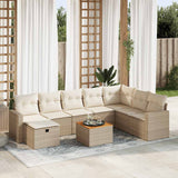 Salon de jardin avec coussins 9 pcs beige résine tressée