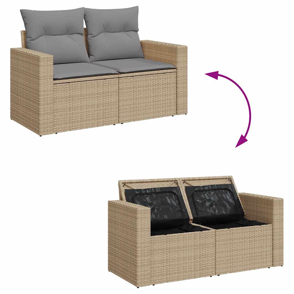 Salon de jardin avec coussins 9 pcs beige résine tressée