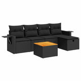 Salon de jardin 6 pcs avec coussins noir résine tressée