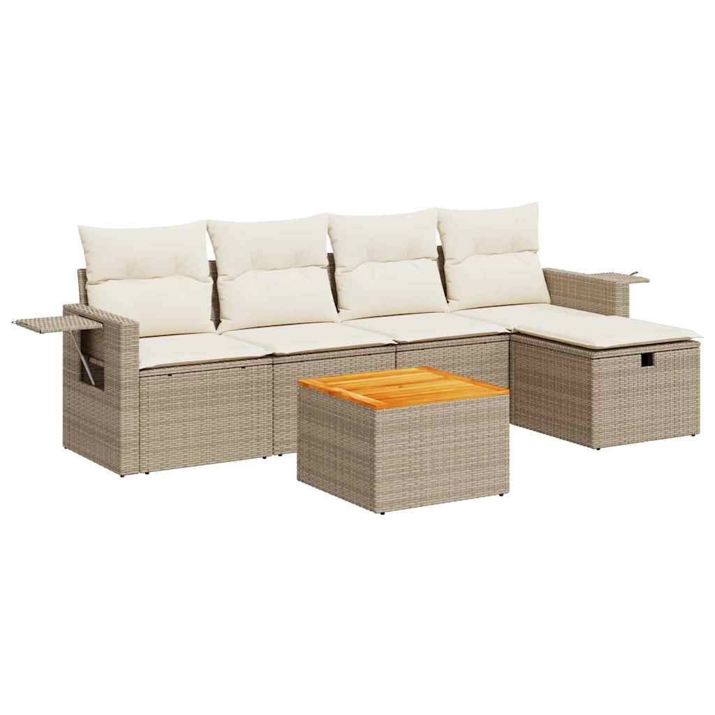 Salon de jardin avec coussins 6 pcs beige résine tressée