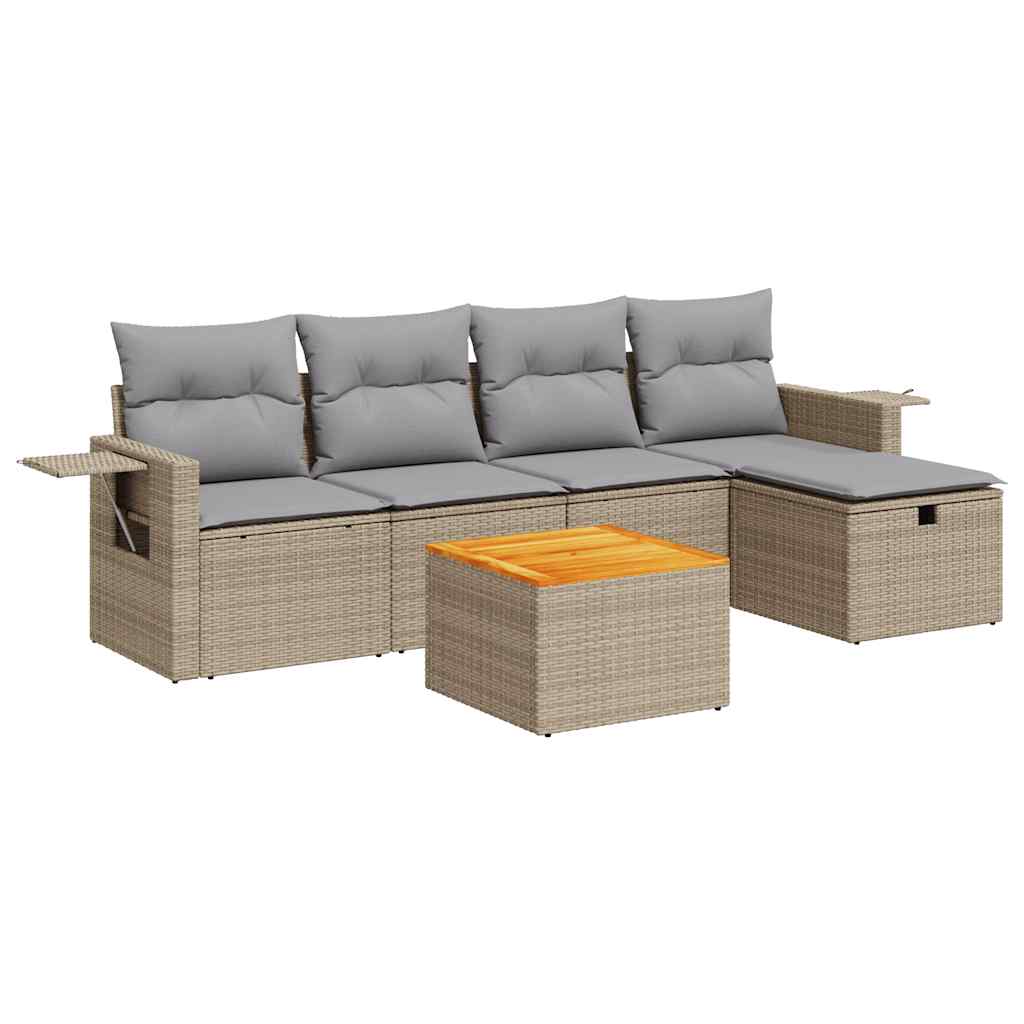 Salon de jardin avec coussins 6 pcs beige résine tressée