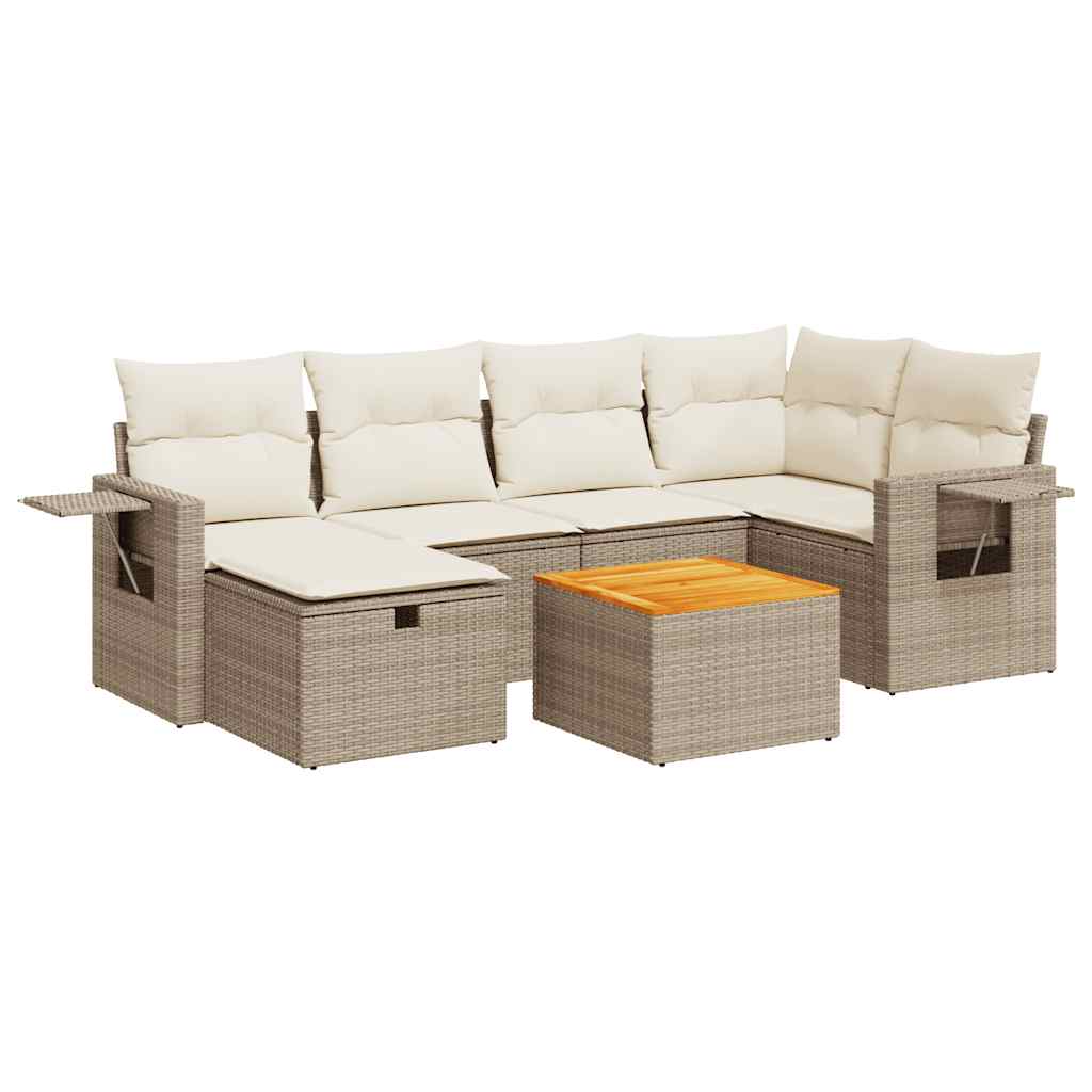 Salon de jardin avec coussins 7 pcs beige résine tressée