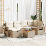 Salon de jardin avec coussins 7 pcs beige résine tressée