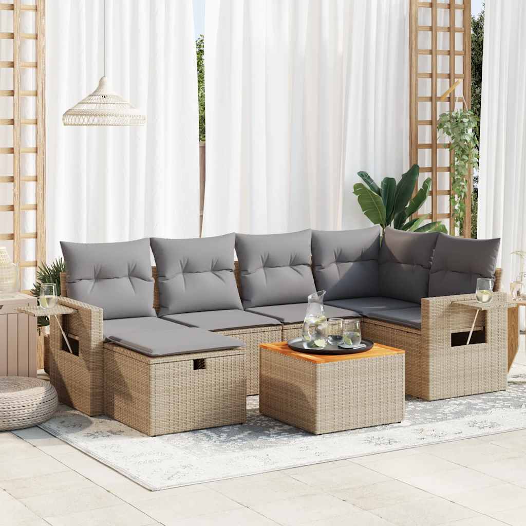 Salon de jardin avec coussins 7 pcs beige résine tressée