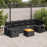 Salon de jardin 8 pcs avec coussins noir résine tressée