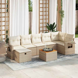 Salon de jardin avec coussins 8 pcs beige résine tressée