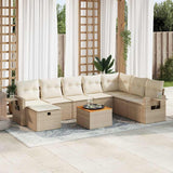 Salon de jardin avec coussins 9 pcs beige résine tressée