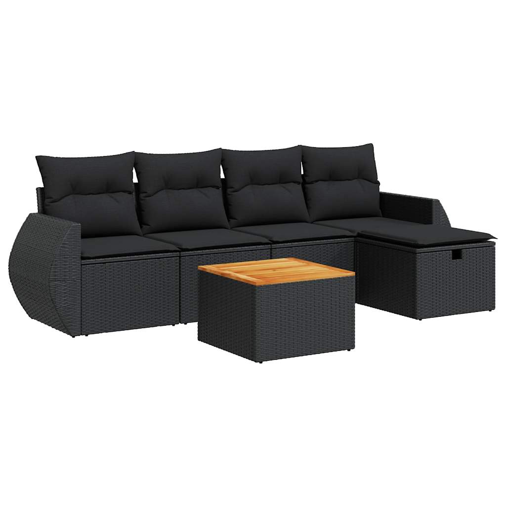 Salon de jardin 6 pcs avec coussins noir résine tressée