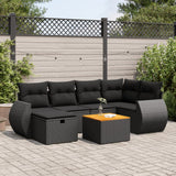 Salon de jardin 7 pcs avec coussins noir résine tressée