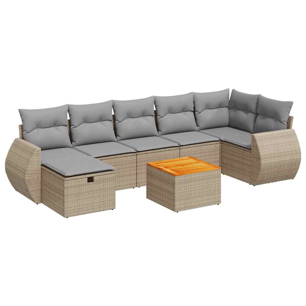 Salon de jardin avec coussins 8 pcs beige résine tressée