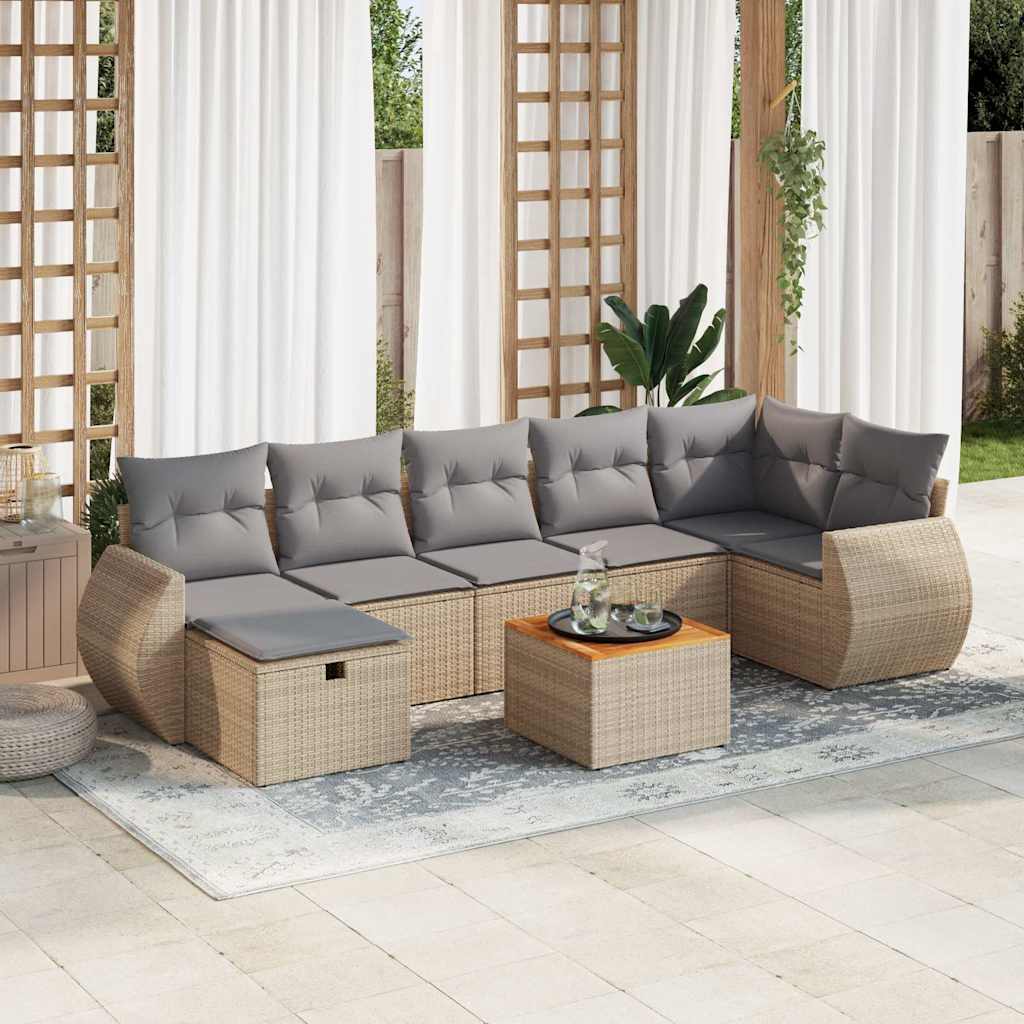 Salon de jardin avec coussins 8 pcs beige résine tressée