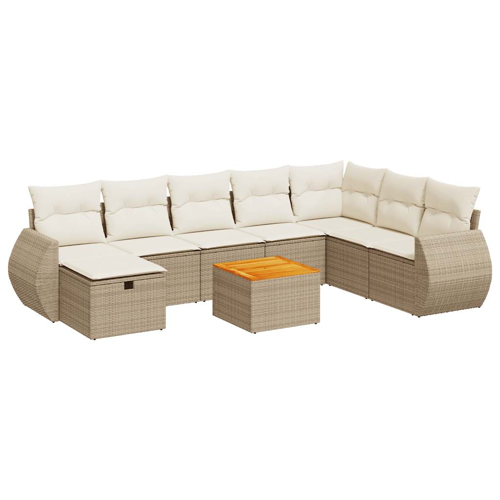 Salon de jardin avec coussins 9 pcs beige résine tressée