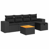 Salon de jardin 6 pcs avec coussins noir résine tressée