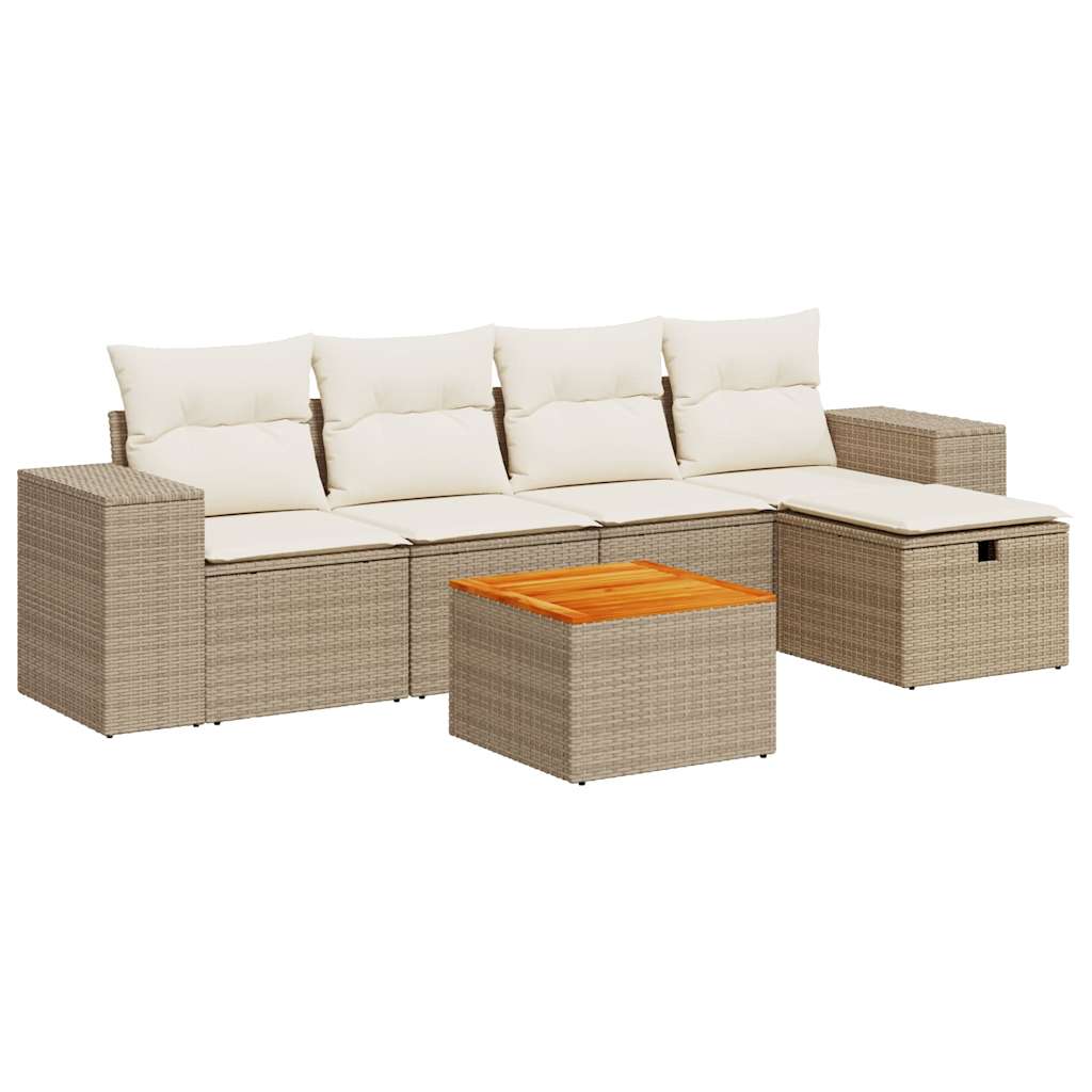 Salon de jardin avec coussins 6 pcs beige résine tressée