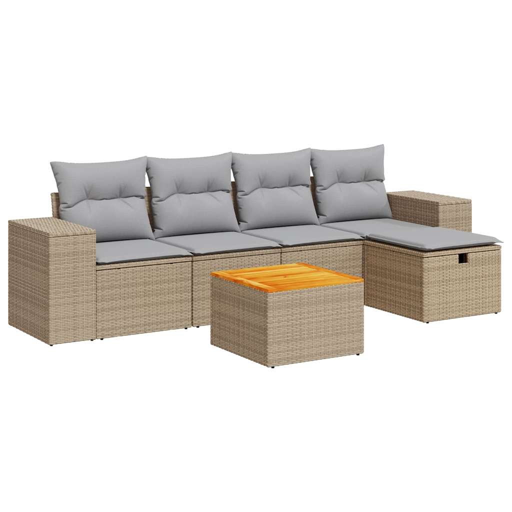 Salon de jardin avec coussins 6 pcs beige résine tressée