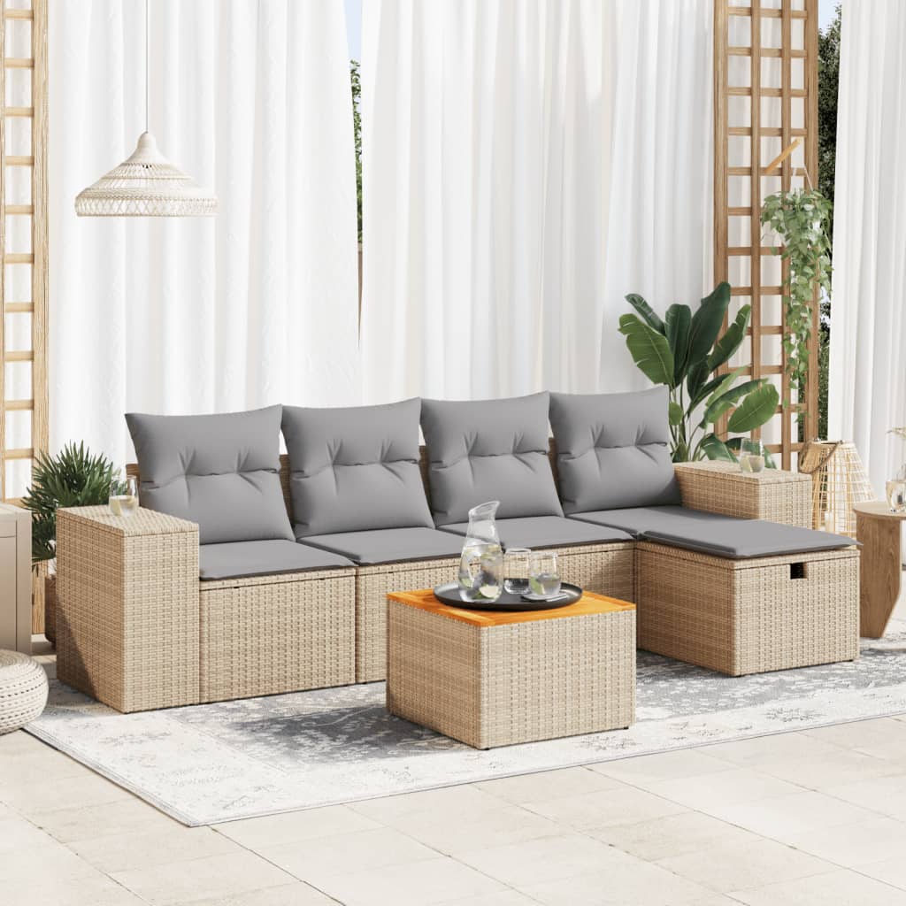 Salon de jardin avec coussins 6 pcs beige résine tressée