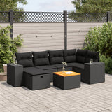 Salon de jardin 7 pcs avec coussins noir résine tressée