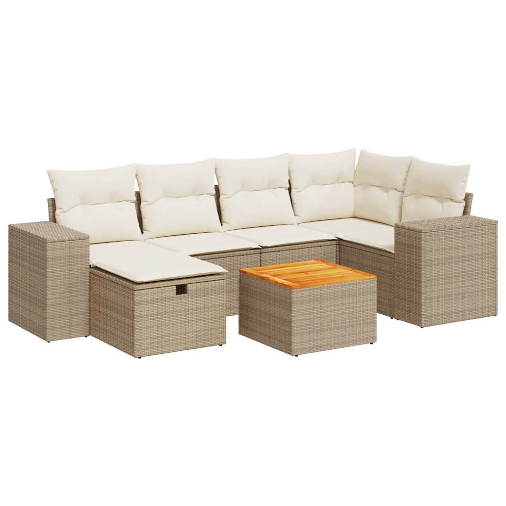 Salon de jardin avec coussins 7 pcs beige résine tressée