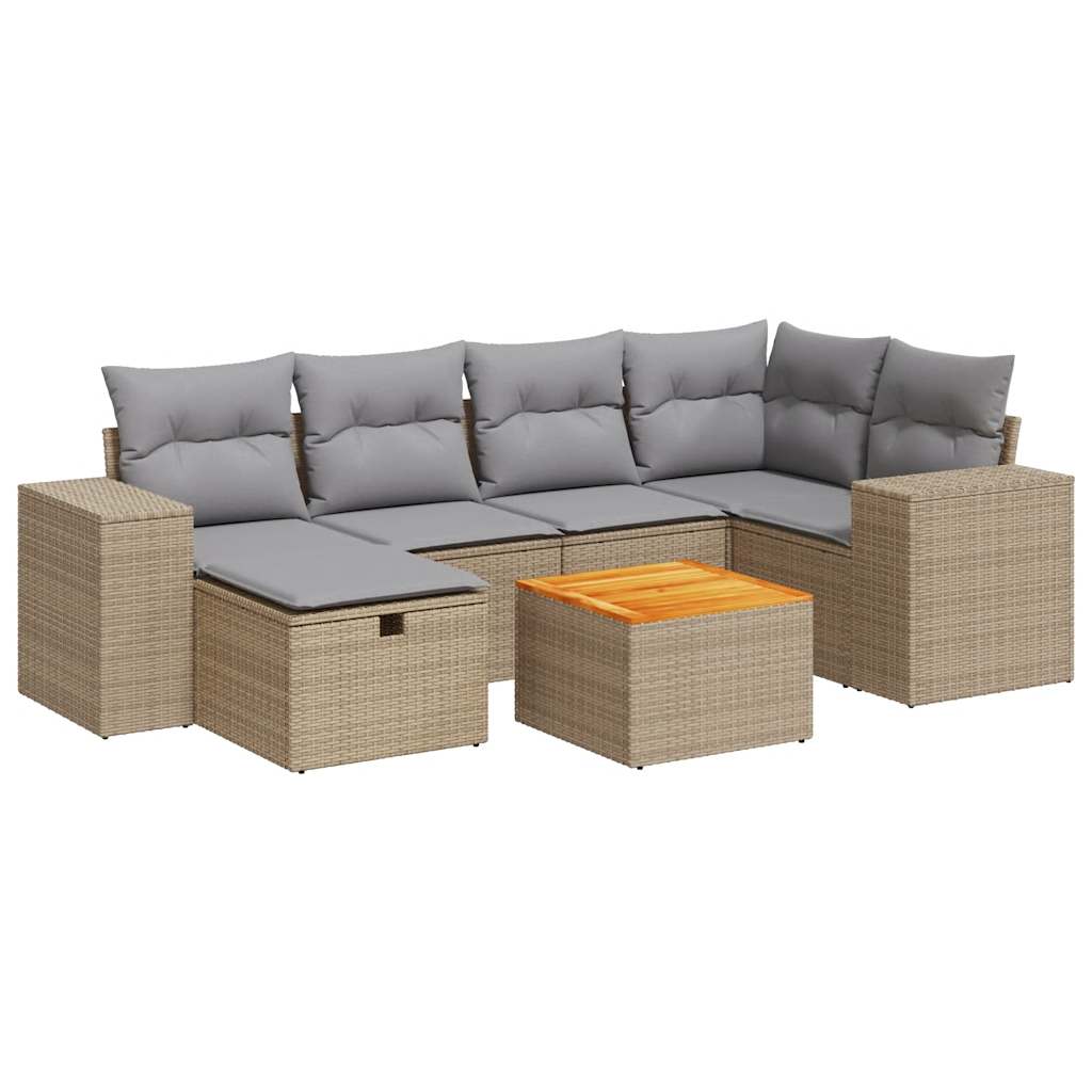 Salon de jardin avec coussins 7 pcs beige résine tressée