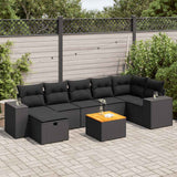 Salon de jardin 8 pcs avec coussins noir résine tressée