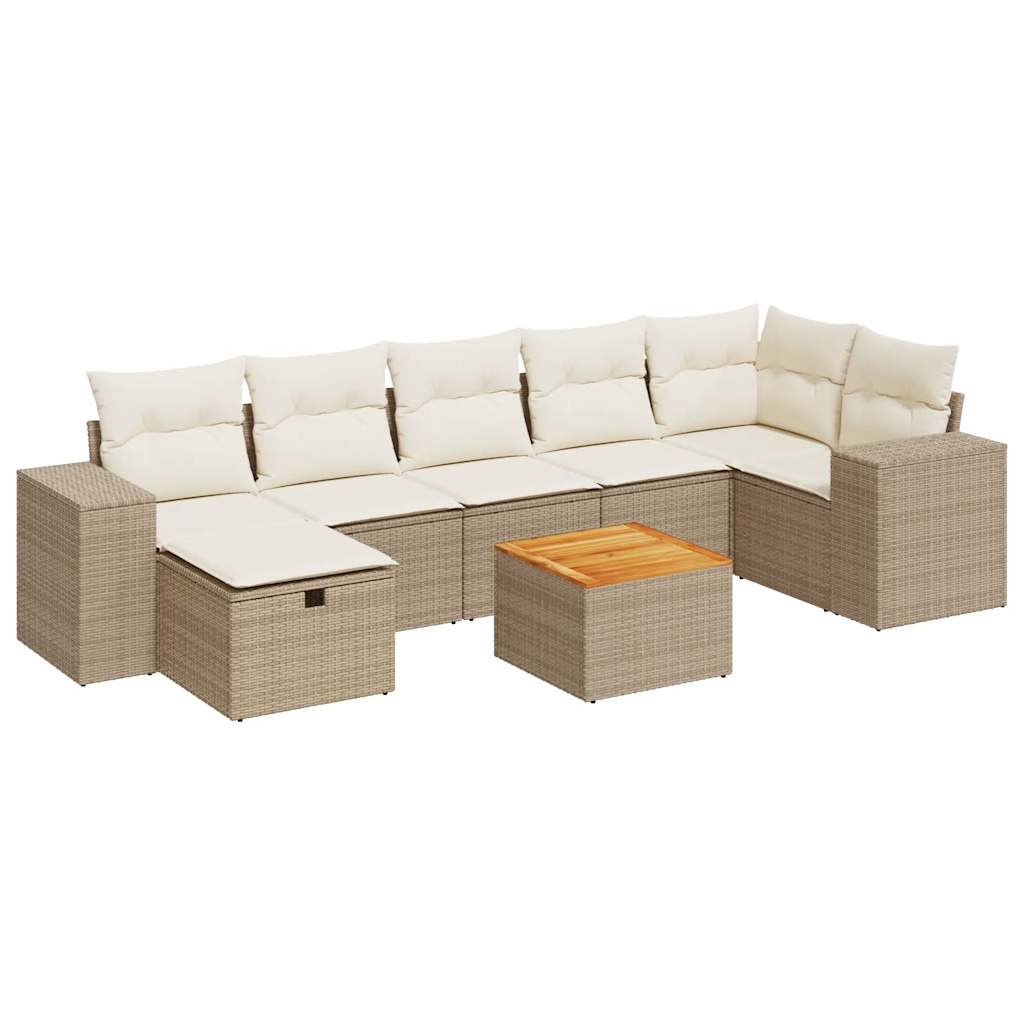 Salon de jardin avec coussins 8 pcs beige résine tressée