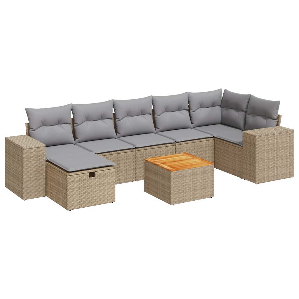 Salon de jardin avec coussins 8 pcs beige résine tressée