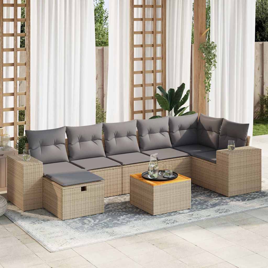 Salon de jardin avec coussins 8 pcs beige résine tressée