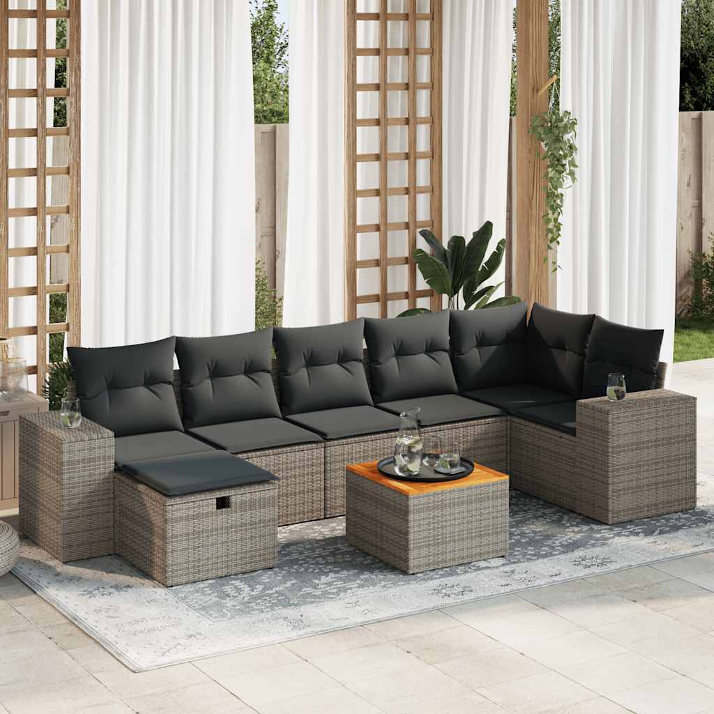 Salon de jardin 8 pcs avec coussins gris résine tressée