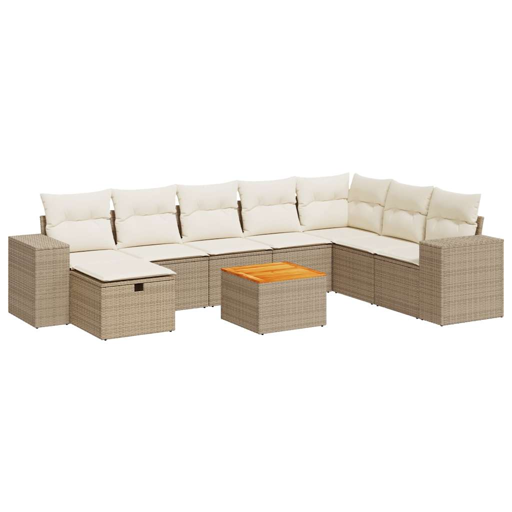 Salon de jardin avec coussins 9 pcs beige résine tressée