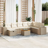 Salon de jardin avec coussins 9 pcs beige résine tressée