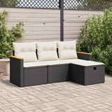 Salon de jardin 4 pcs avec coussins noir résine tressée