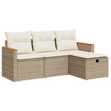 Salon de jardin avec coussins 4 pcs beige résine tressée