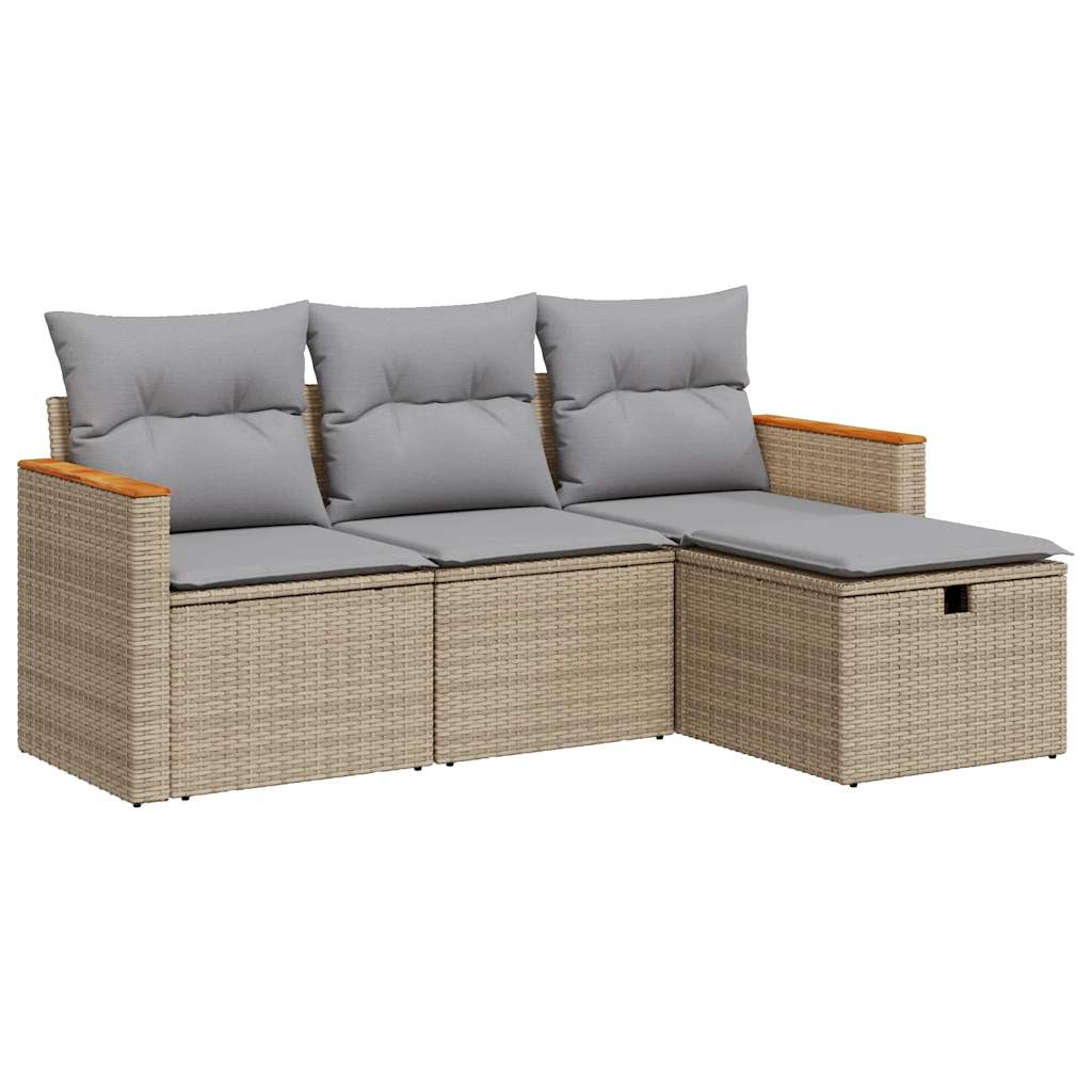 Salon de jardin avec coussins 4 pcs beige résine tressée