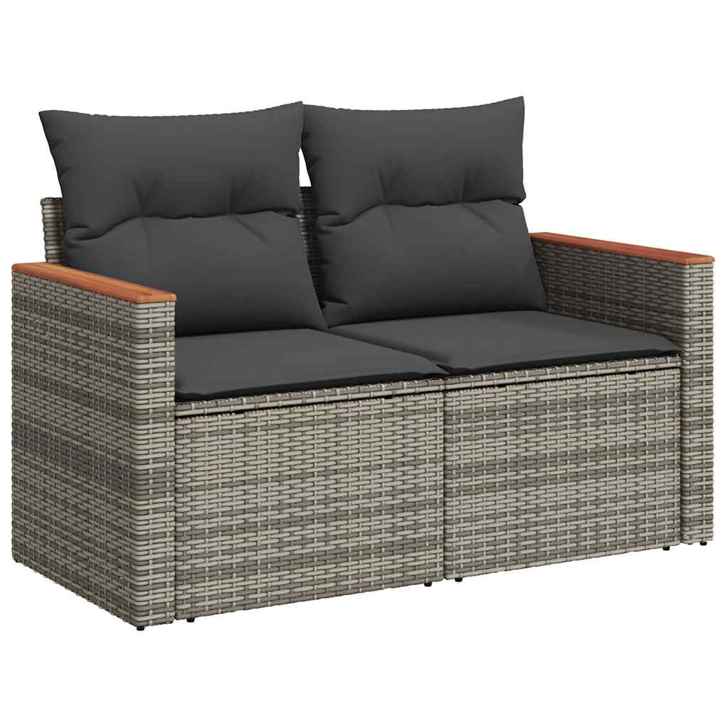 Salon de jardin 4 pcs avec coussins gris résine tressée