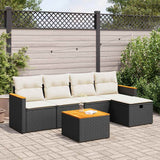 Salon de jardin 6 pcs avec coussins noir résine tressée