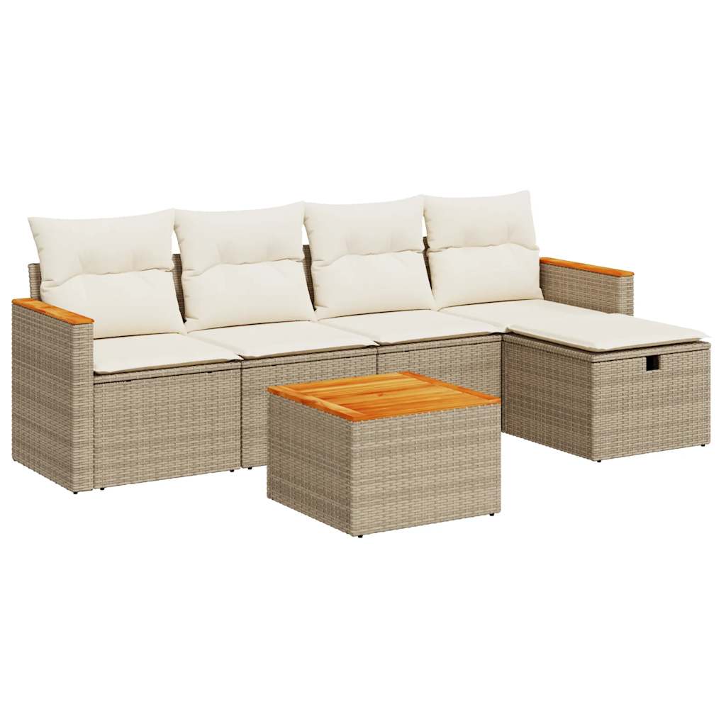 Salon de jardin avec coussins 6 pcs beige résine tressée