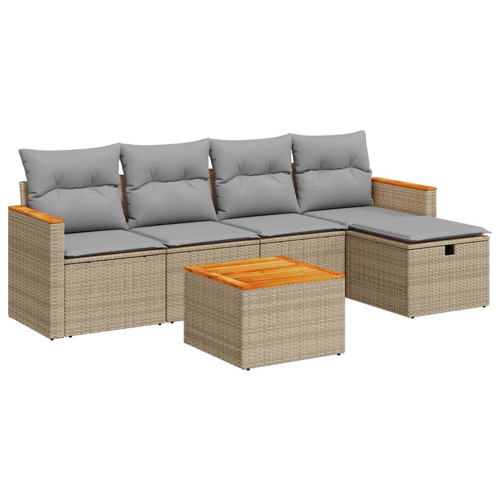 Salon de jardin avec coussins 6 pcs beige résine tressée