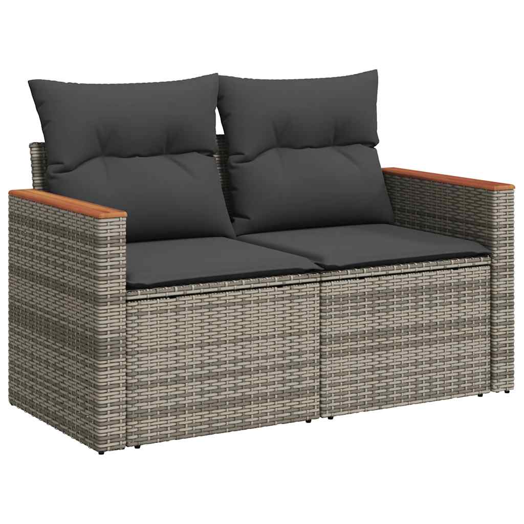 Salon de jardin 6 pcs avec coussins gris résine tressée