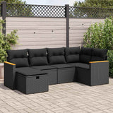 Salon de jardin 6 pcs avec coussins noir résine tressée