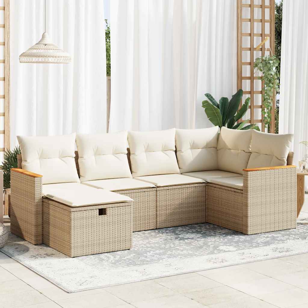 Salon de jardin avec coussins 6 pcs beige résine tressée