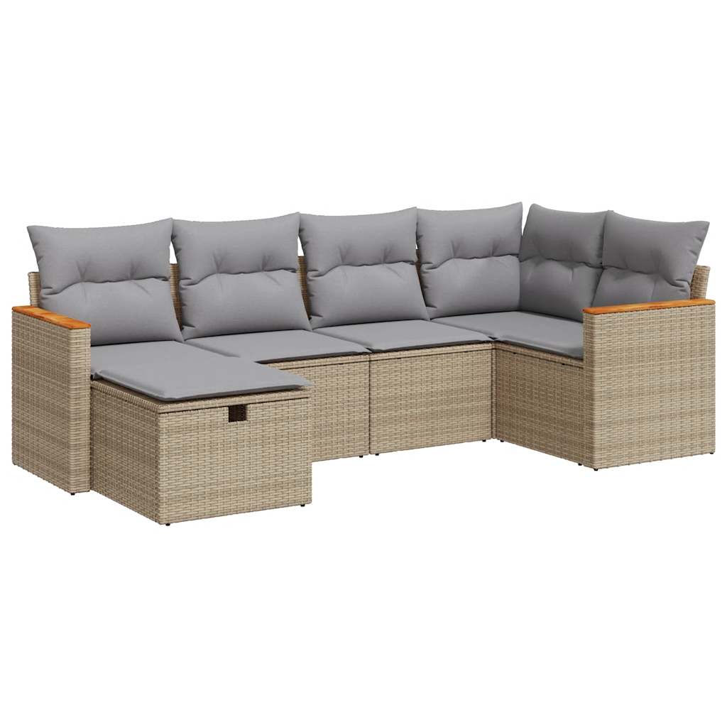 Salon de jardin avec coussins 6 pcs beige résine tressée