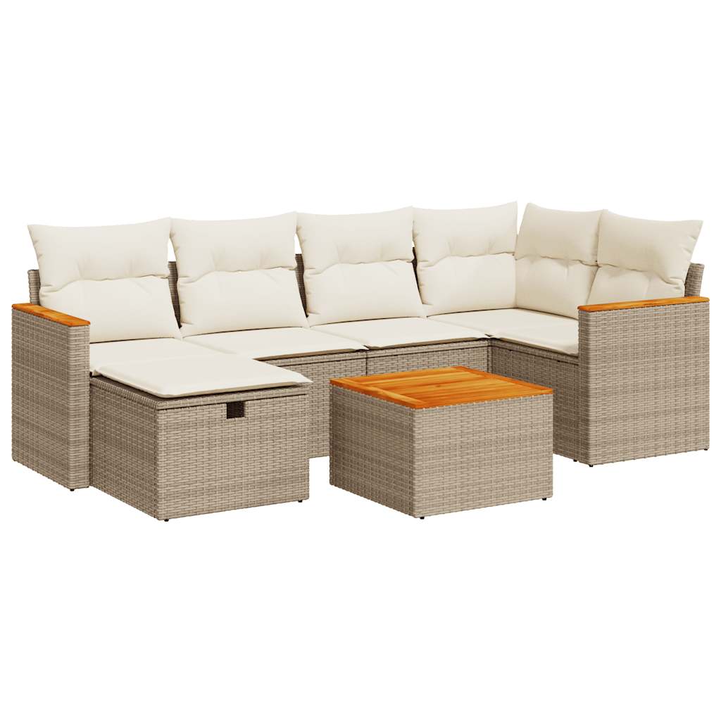 Salon de jardin avec coussins 7 pcs beige résine tressée