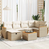 Salon de jardin avec coussins 7 pcs beige résine tressée