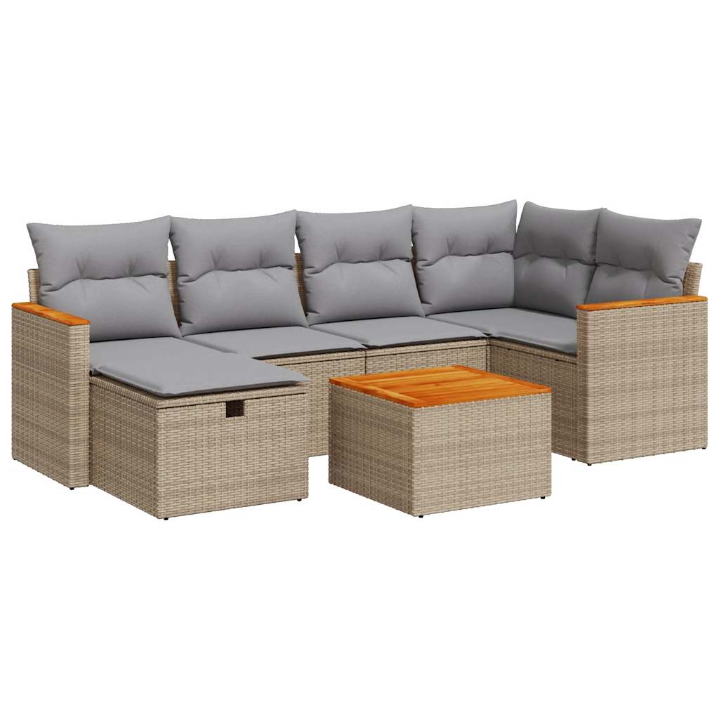 Salon de jardin avec coussins 7 pcs beige résine tressée