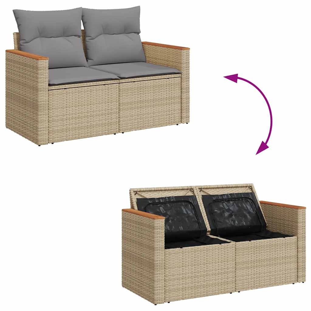 Salon de jardin avec coussins 7 pcs beige résine tressée