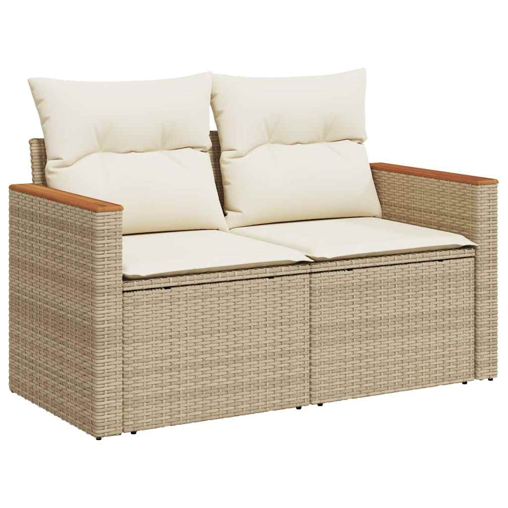 Salon de jardin avec coussins 7 pcs beige résine tressée